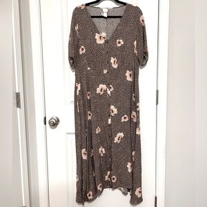H&M Brown Maxi Dress with Pink Floral Print
